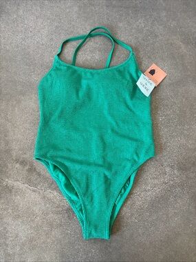 Shade & Shore women’s green Ribbed One-Piece Swimsuit